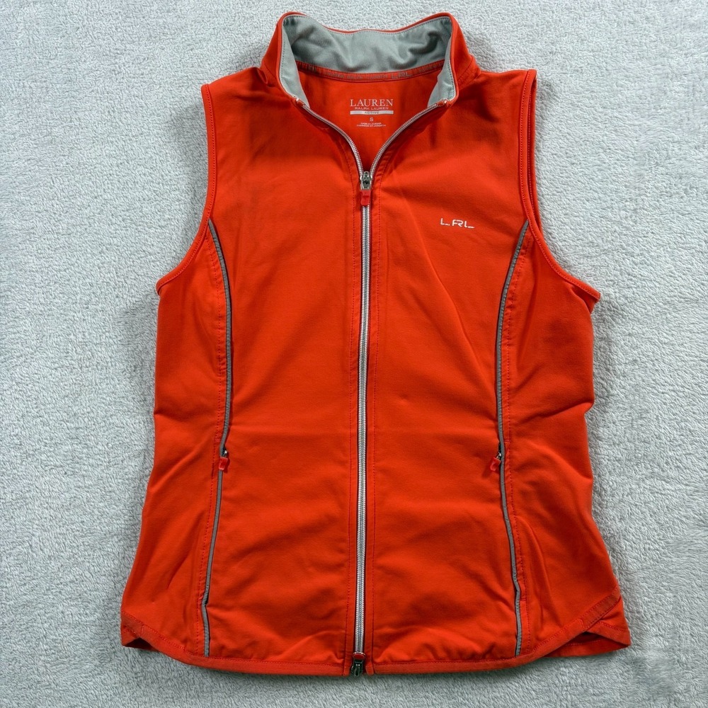 Lauren Ralph Lauren Active Vest Womens Small Orange Stretch‎ Full Zip Mock Neck